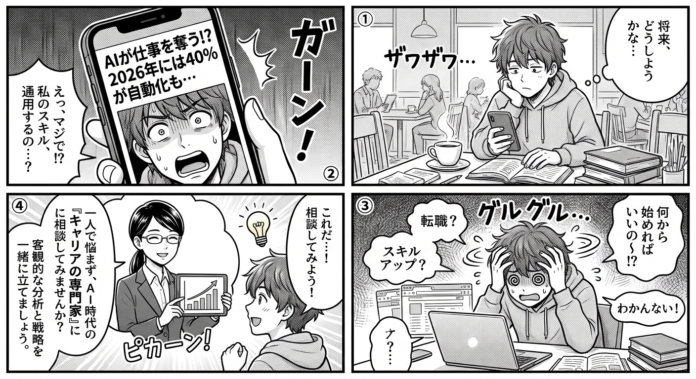 AI時代のキャリア相談完全ガイド|転職・スキルアップ・将来設計を専門家が徹底解説 マンガ解説
