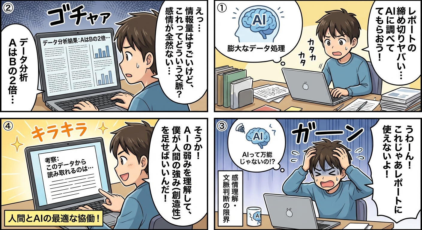 AIの弱みを逆手に取った成功事例に学ぶ、人間とAIの最適な協働ストーリー マンガ解説
