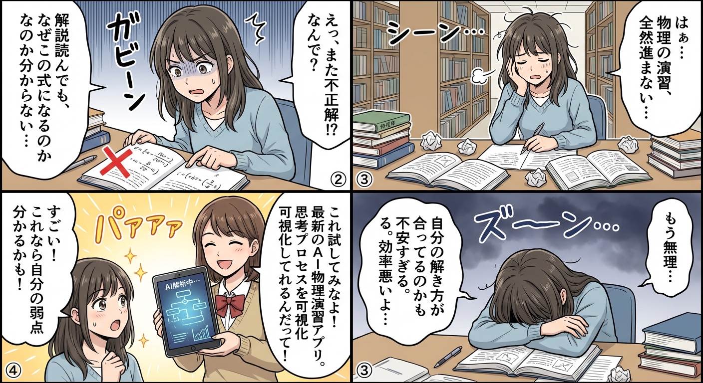 2026年版【AI×物理演習】東大・京大合格者が実践する最新学習法｜問題集選びから自動添削まで完全ガイド マンガ解説