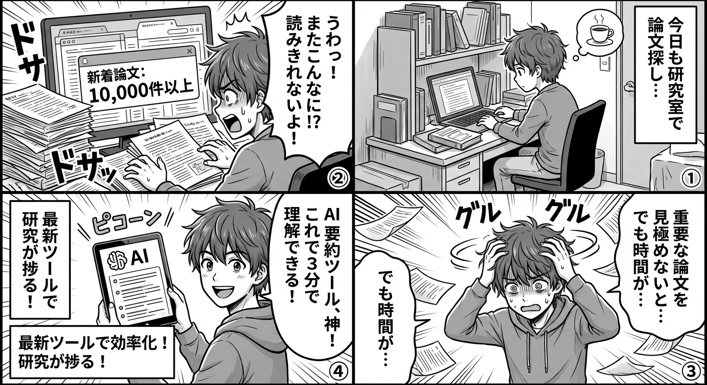 AI論文を3分で理解！最新の自動要約ツール5選と研究者が実践する効率的な読み方 マンガ解説