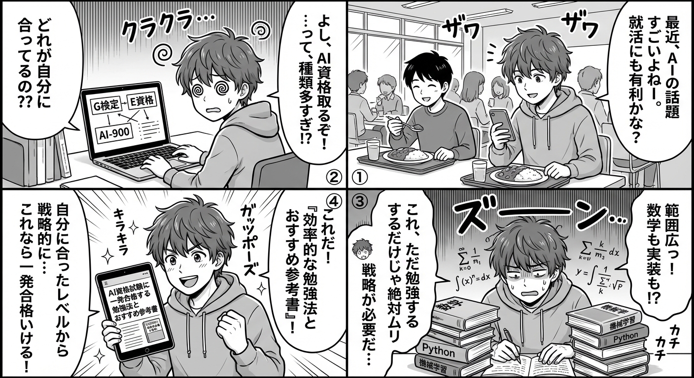 AI資格試験に一発合格する勉強法とおすすめ参考書5選【2026年最新版】 マンガ解説