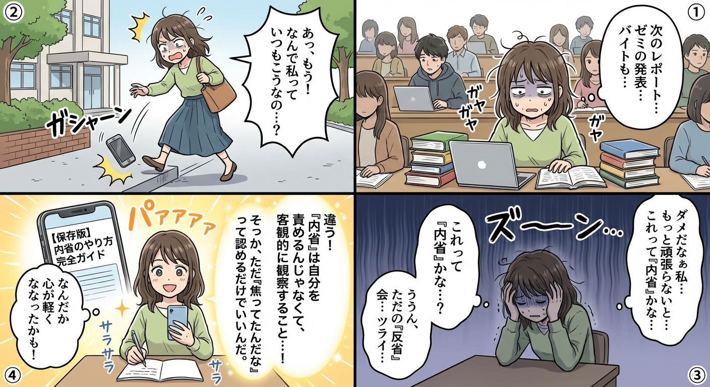 【保存版】内省のやり方完全ガイド|初心者でも今日から実践できる7つのコツと効果を最大化する習慣術 マンガ解説