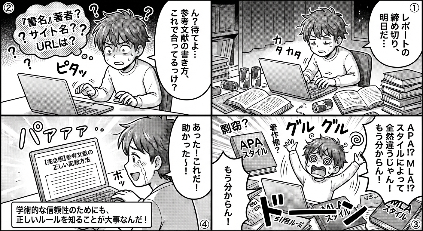 【完全版】参考文献の正しい記載方法｜論文・レポートで使える書き方とルールを徹底解説 マンガ解説