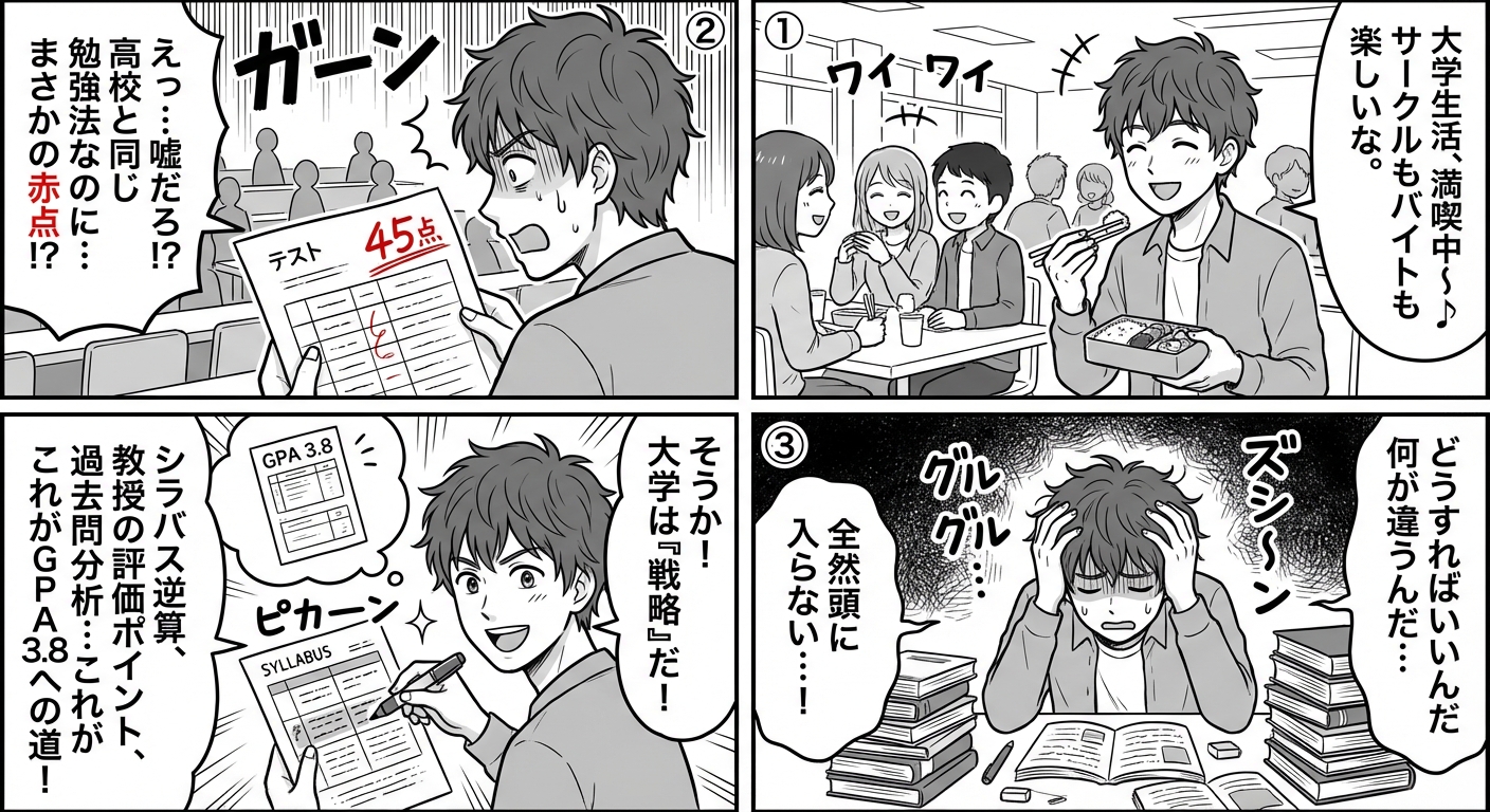 大学の成績を劇的に上げる7つの勉強法|GPA3.8の現役生が実践する具体的テクニック マンガ解説