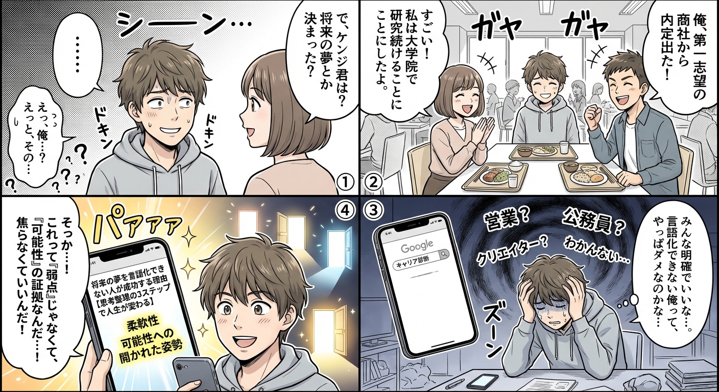 将来の夢を言語化できない人が成功する理由【思考整理の3ステップで人生が変わる】 マンガ解説