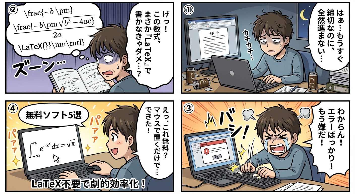 数式入力ソフト無料5選！LaTeX不要で論文・レポートが劇的に効率化 マンガ解説