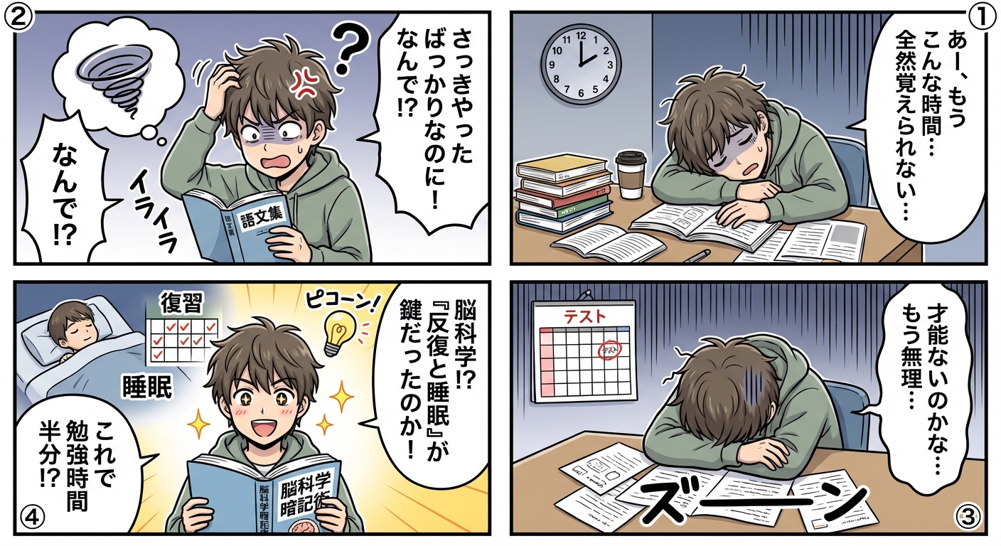 脳科学が証明した忘れない暗記術7つの法則|勉強時間を半分にする効率化テクニック マンガ解説