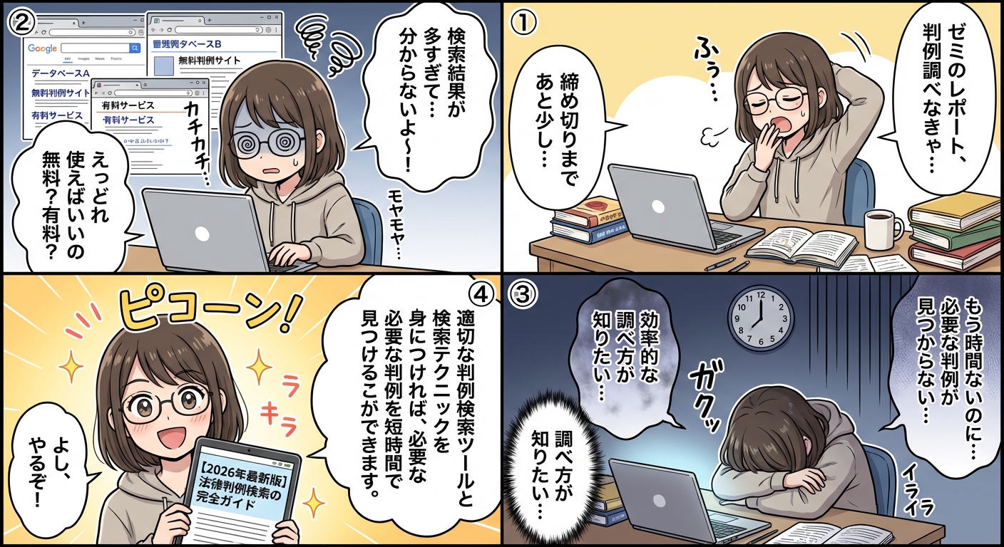 【2026年最新版】法律判例検索の完全ガイド|弁護士が教える無料ツールと効率的な調べ方10選 マンガ解説