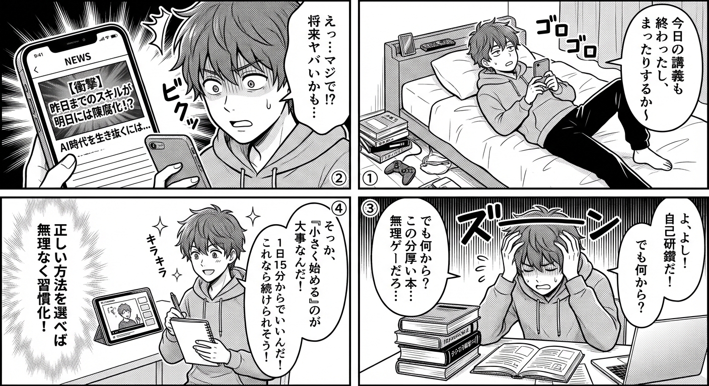 自己研鑽におすすめの方法15選【2026年版】社会人が実践すべきスキルアップ術 マンガ解説