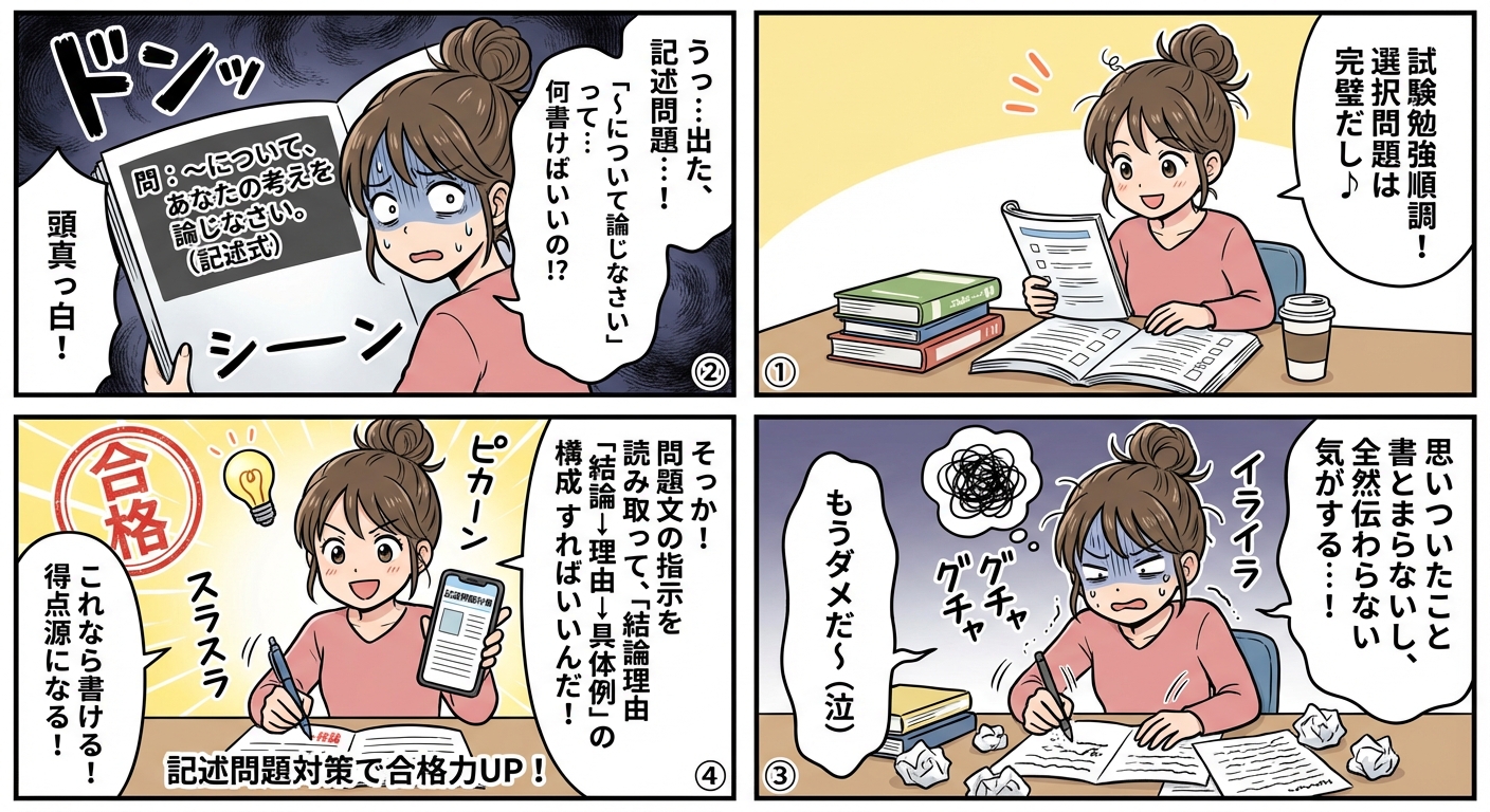 記述問題で確実に得点する7つの対策法【2026年最新版・合格者実践テクニック】 マンガ解説