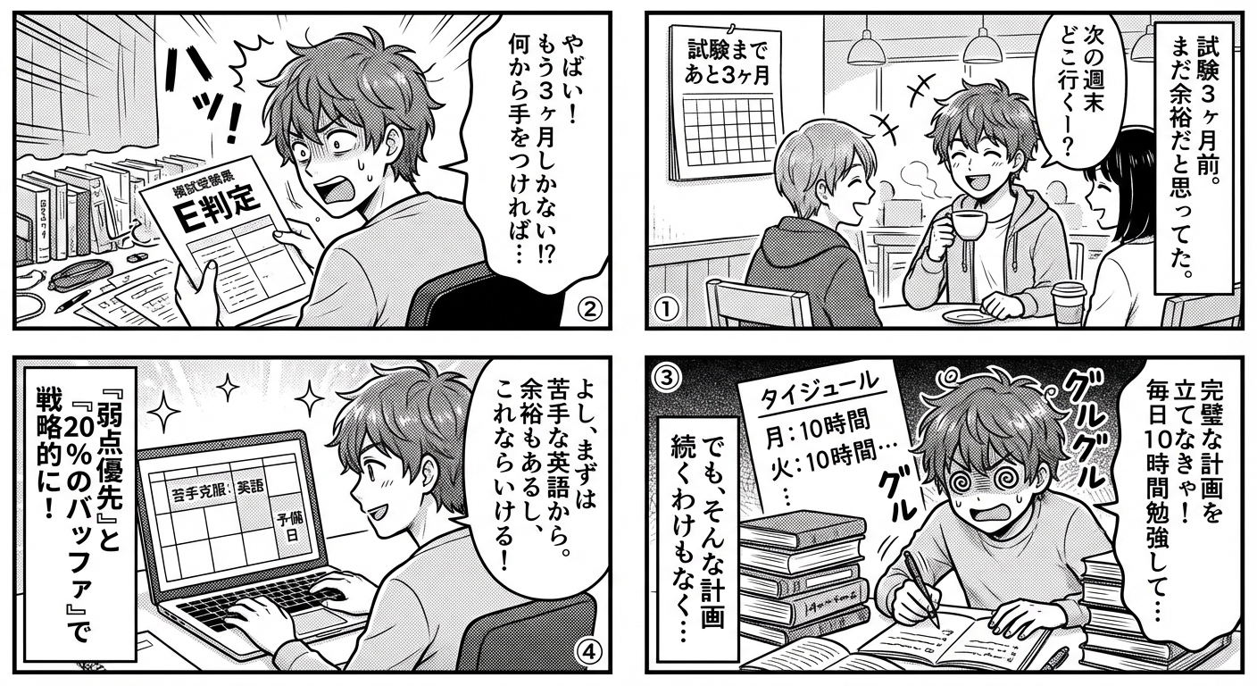 試験3ヶ月前から始める合格スケジュールの立て方｜効率的な対策で確実に点数を上げる勉強計画術 マンガ解説