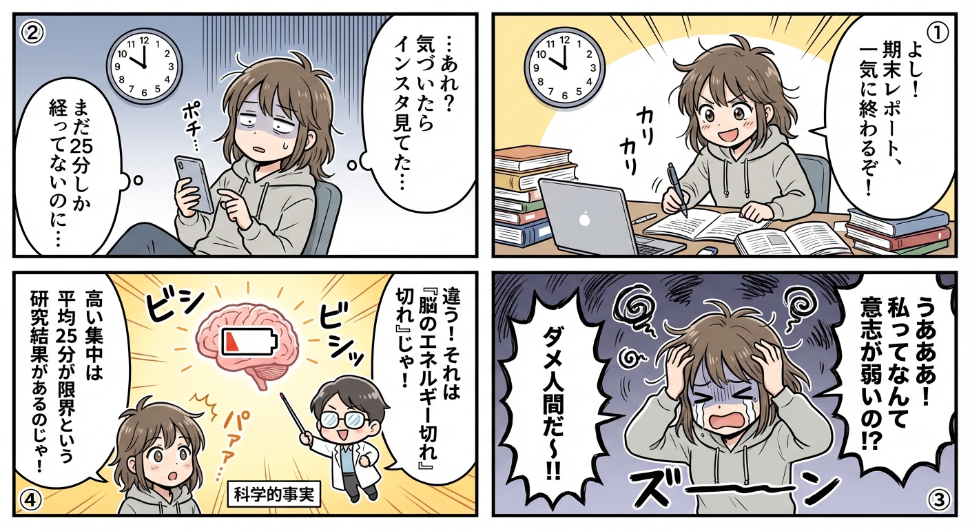 集中力が続かない人必見！仕事や勉強で集中力を維持する科学的に証明された7つの方法 マンガ解説