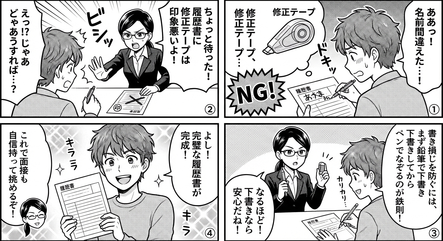 履歴書に修正テープはNG!正しい訂正マナーと書き損じ対策を解説