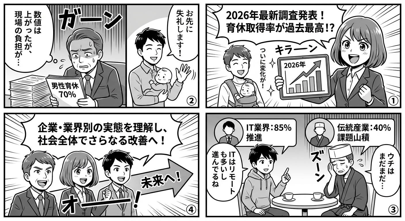 2026年最新版|育休取得率の調査データと企業・業界別の実態を徹底解説