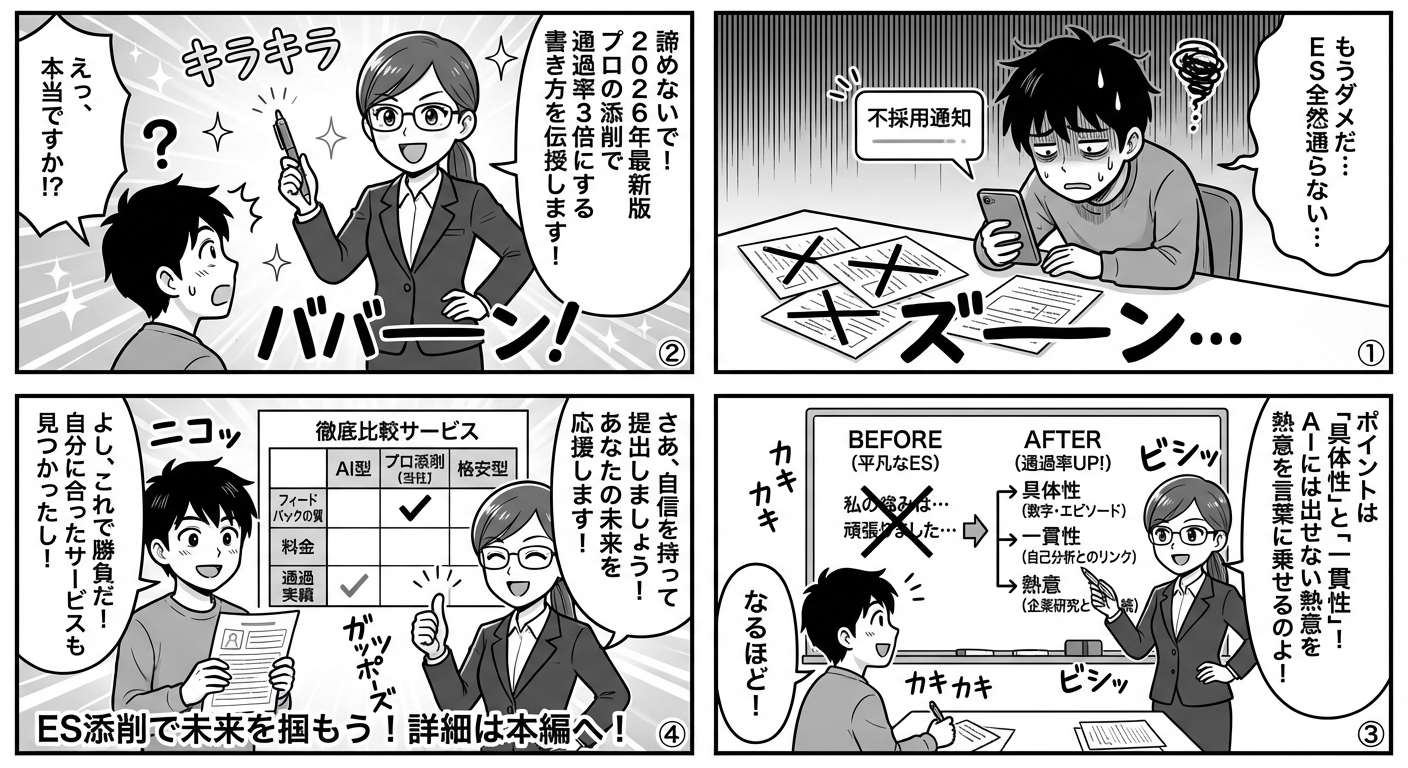 2026年最新版:ES添削のプロが教える通過率を3倍にする書き方と添削サービス徹底比較