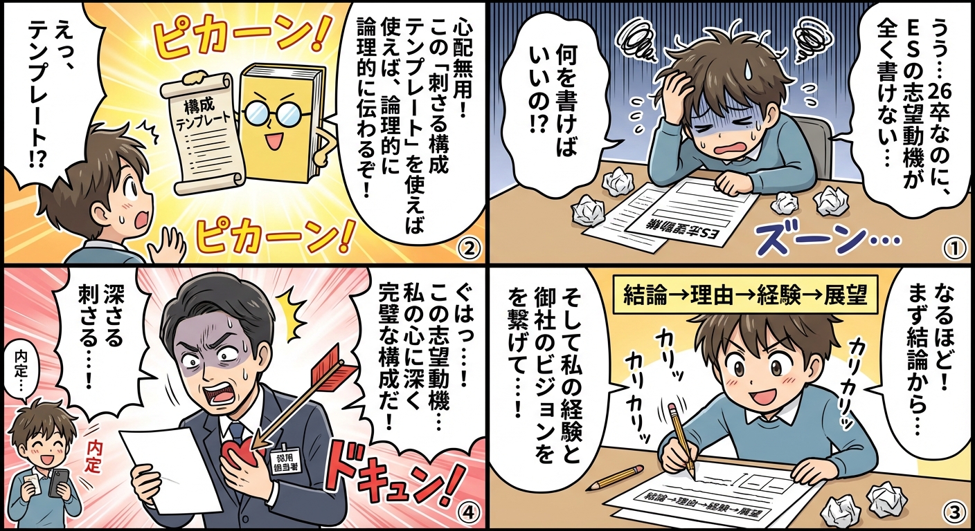 【2026年卒必見】採用担当者に刺さるES志望動機の構成テンプレートと書き方完全ガイド