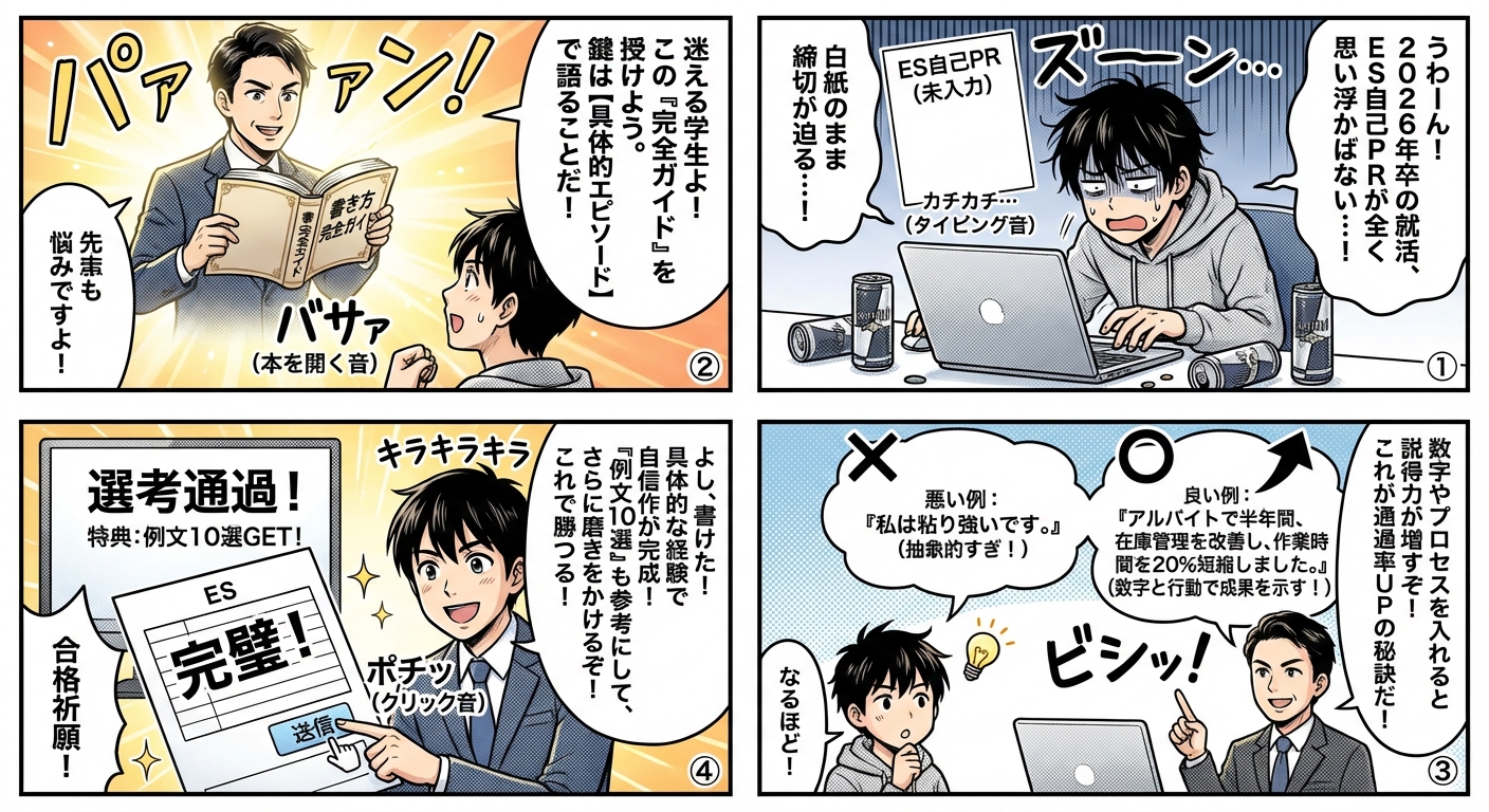 【2026年卒必見】ES自己PRの書き方完全ガイド|選考通過率を上げる例文10選