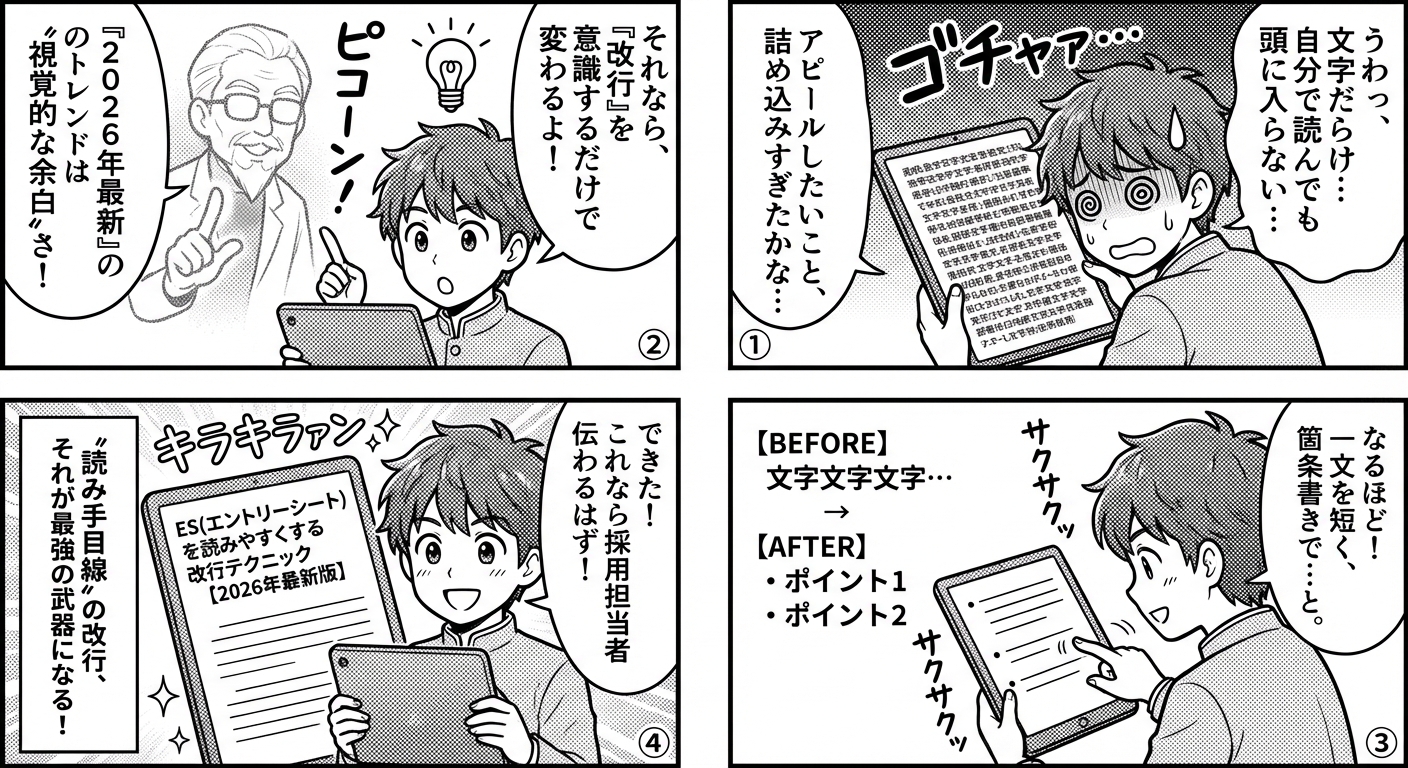 ES(エントリーシート)を読みやすくする改行テクニック【2026年最新版】