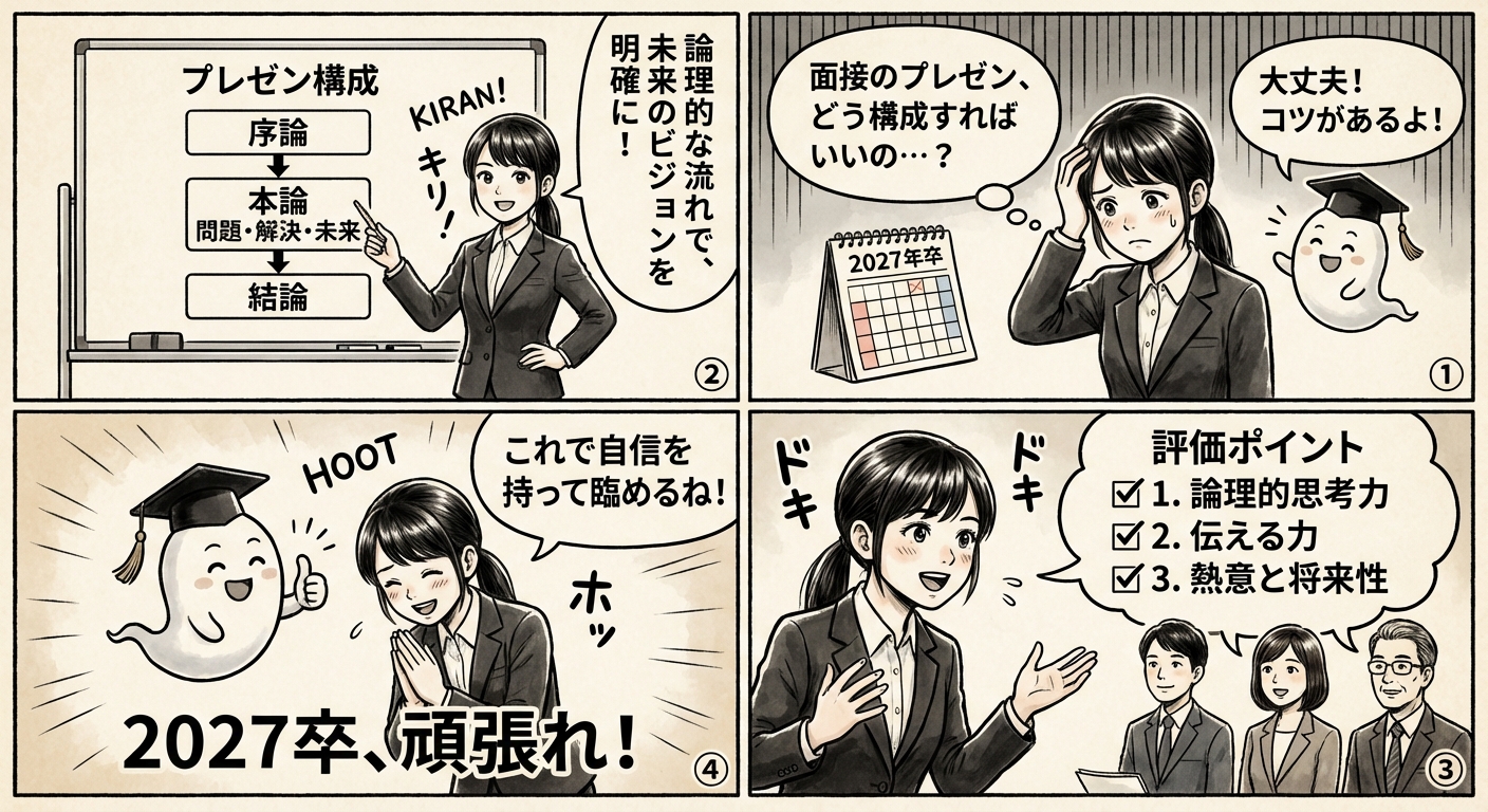 2027卒必見！面接でのプレゼン構成の作り方と評価される3つのポイント