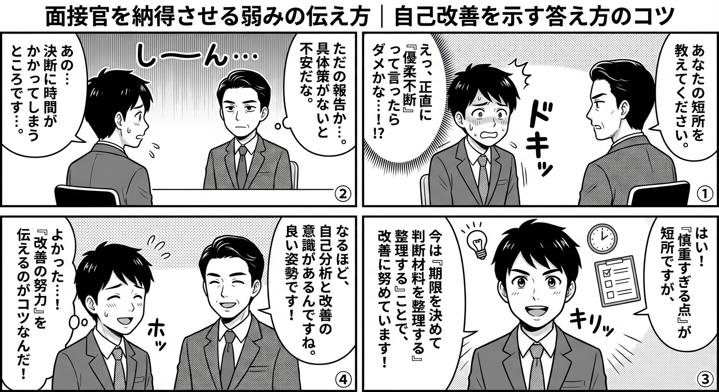 面接官を納得させる弱みの伝え方|自己改善を示す答え方のコツ
