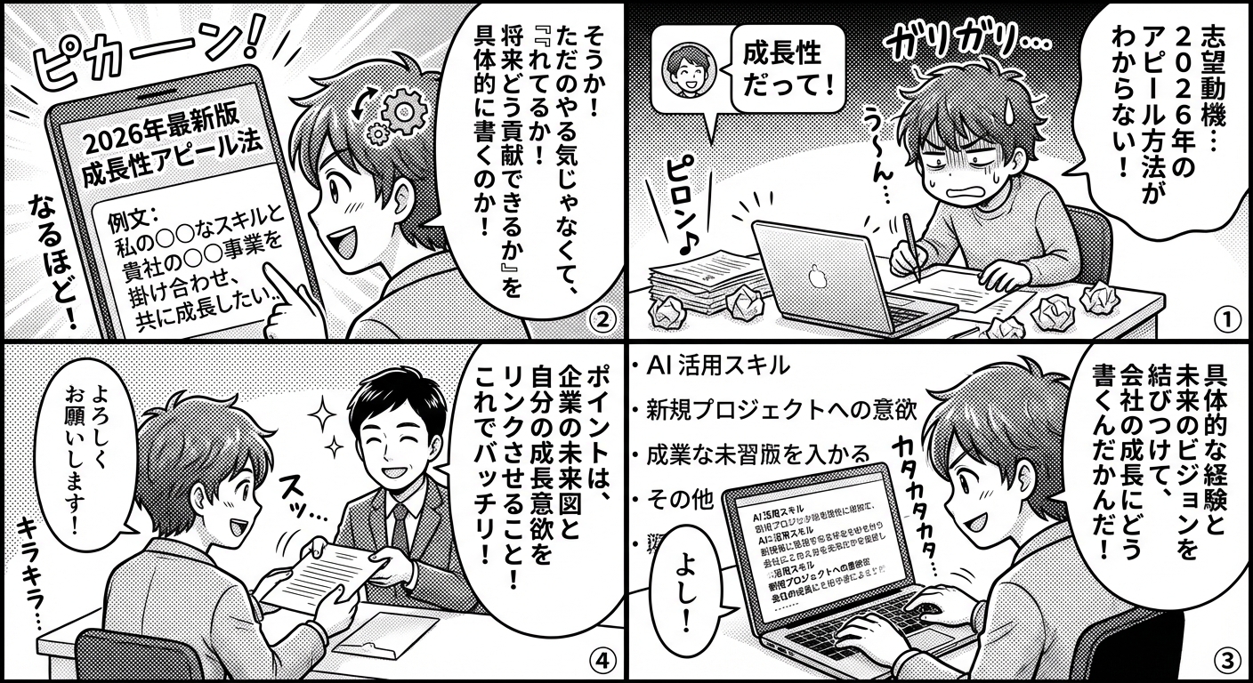 2026年最新版|志望動機で成長性を効果的にアピールする書き方と例文