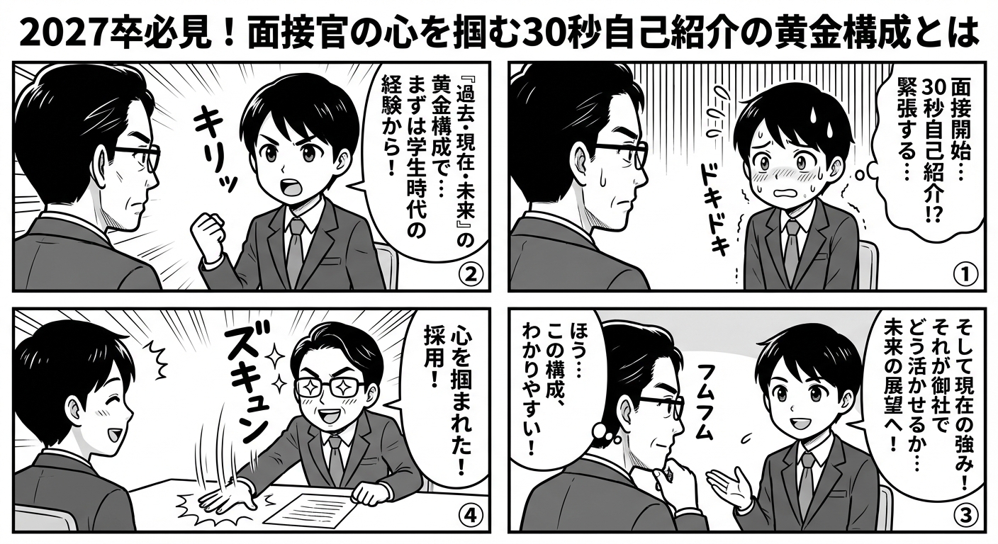 2027卒必見!面接官の心を掴む30秒自己紹介の黄金構成とは