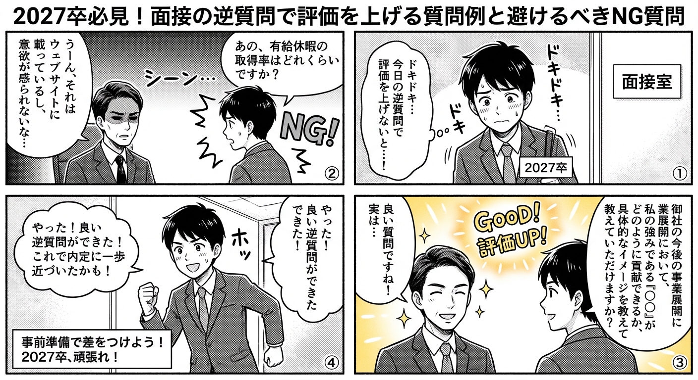 2027卒必見！面接の逆質問で評価を上げる質問例と避けるべきNG質問