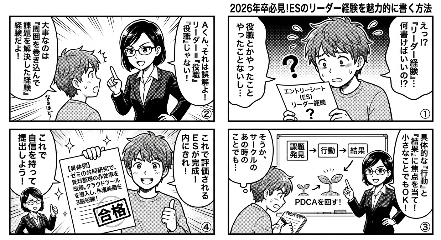2026年卒必見!ESのリーダー経験を魅力的に書く方法と評価される具体例
