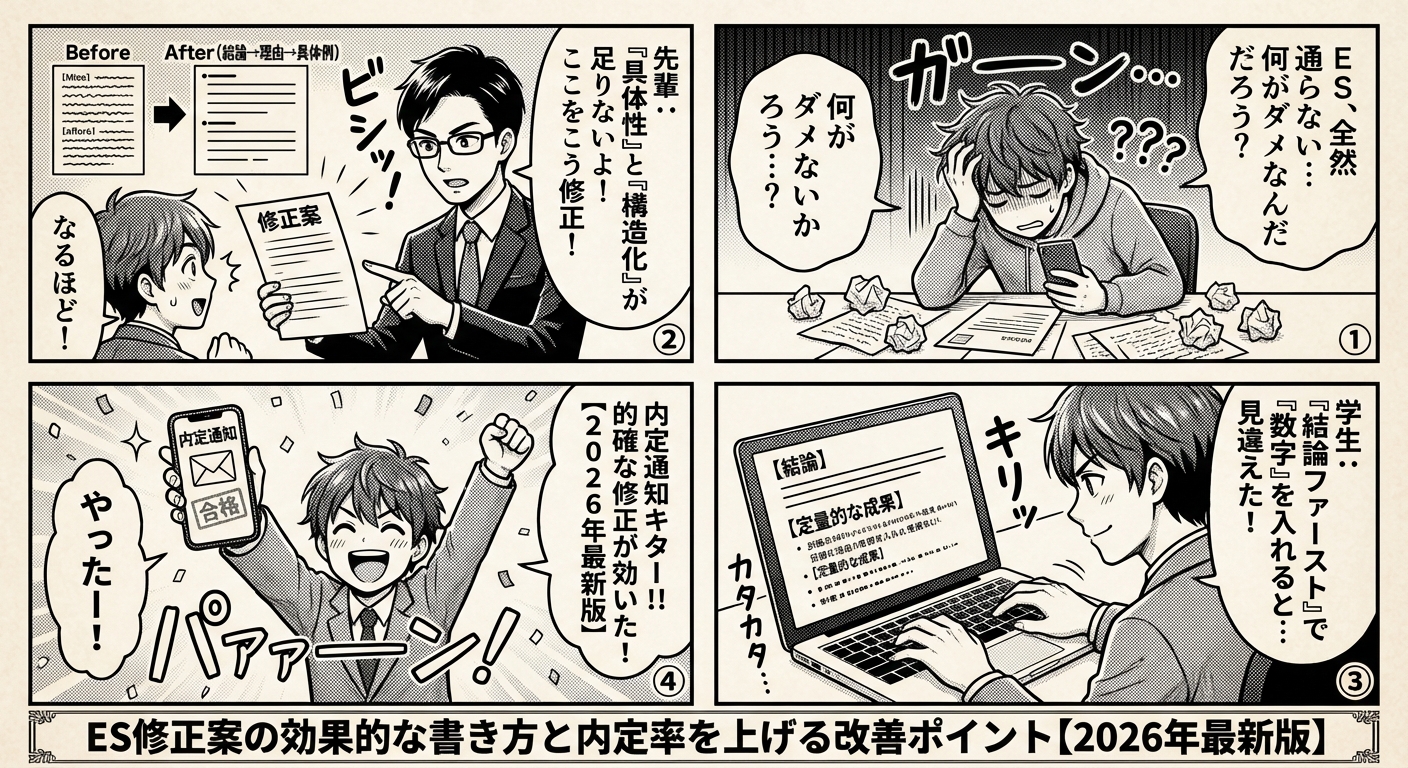 ES修正案の効果的な書き方と内定率を上げる改善ポイント【2026年最新版】