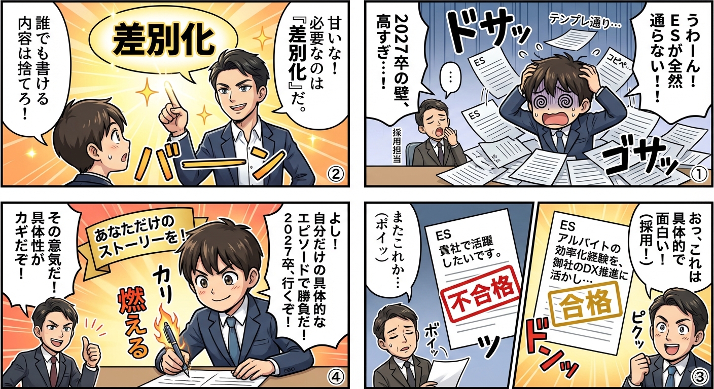 2027卒必見|選考通過率が上がる書き方とES差別化の具体例