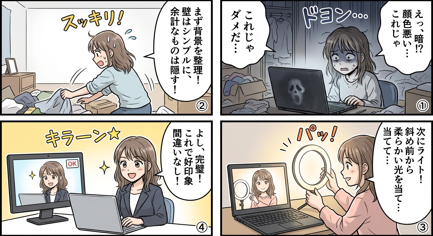 Web面接で好印象を与える背景とライトの設定完全ガイド