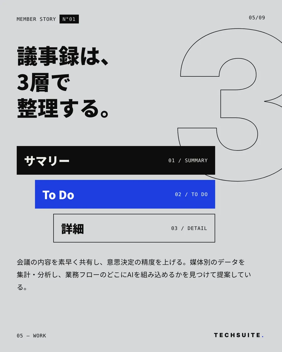 WORK：議事録は、3層で整理する。サマリー・To Do・詳細